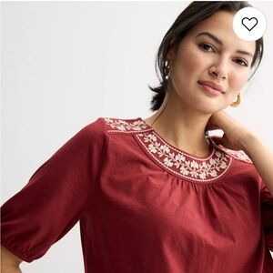 Croft & Barrow Women's Rust Colored Round Neck Embroidered Top NWOT